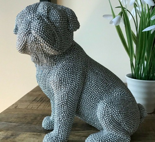 Silver art diamante pug - art,