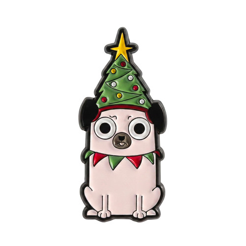 Christmas pug dog enamel - enamel, lapel